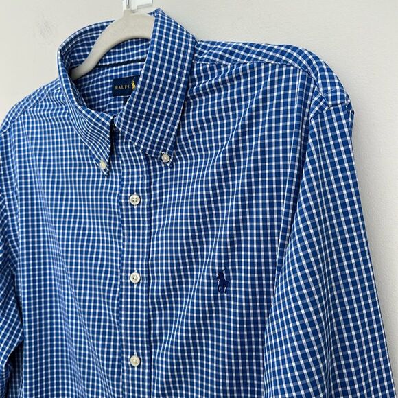 Ralph Lauren Men’s Slim Fit Performance Blue Micro Check Nylon Shirt Pony Size L - Picture 5 of 12